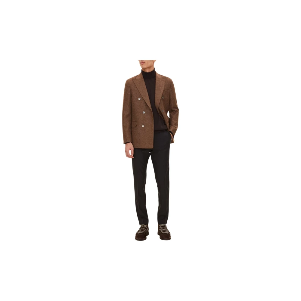 Oscar Jacobson Bruine Hopsack Blazer Regular Fit Brown Heren