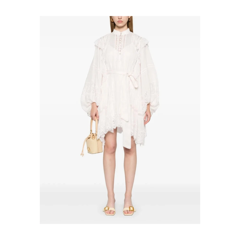 Zimmermann Kanten Minijurk Korte Mouw White Dames