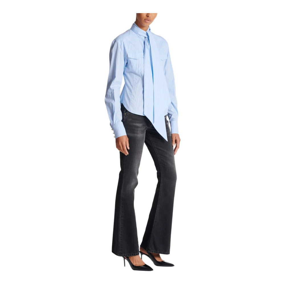 Balmain Gestreepte shirt met strik Blue Dames