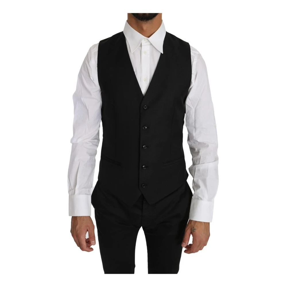 Dolce & Gabbana Men's Black Waistcoats, S, Wool-Silk Formal Vest