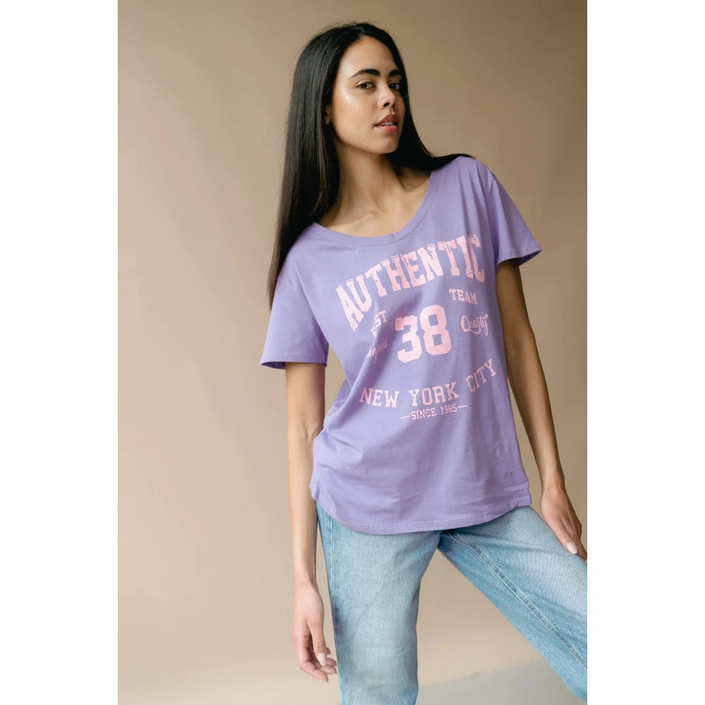 American Dreams Vintage Katoenen Tee met Grafische Print Purple Dames