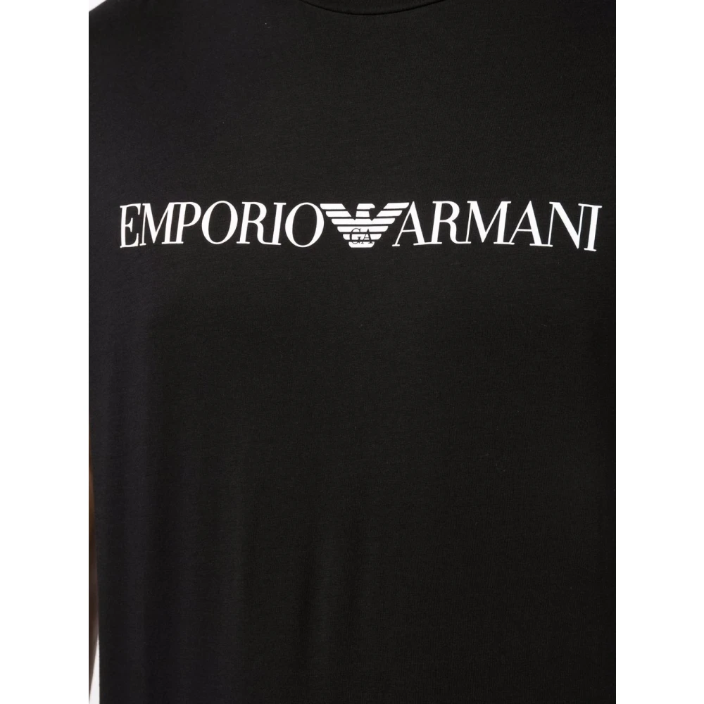 Emporio Armani Blauw Logo Print Crew Neck T-shirt Blue Heren
