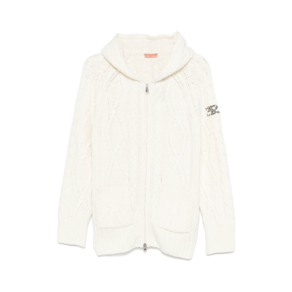 Ermanno Scervino Witte Cable-Knit Classic Hood Jas White Dames