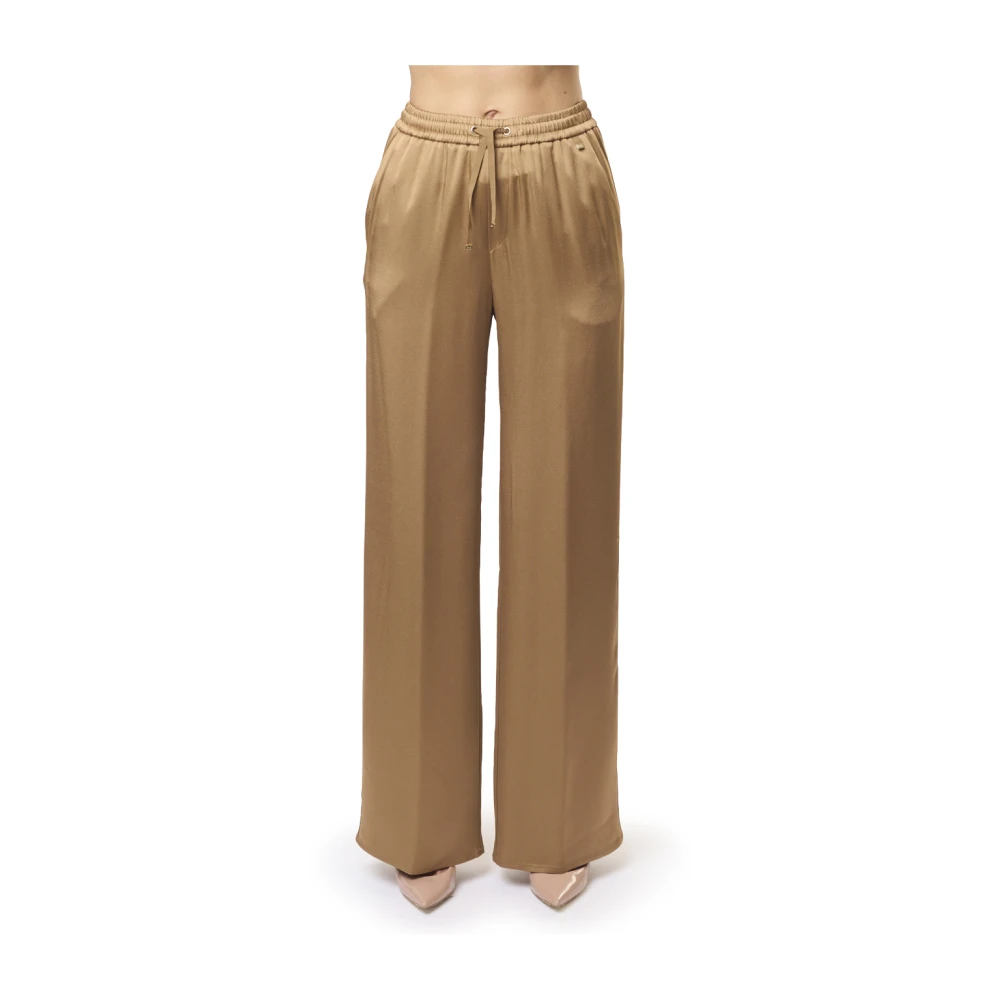 Herno Casual Satin Wide Leg Trousers Brown Dames