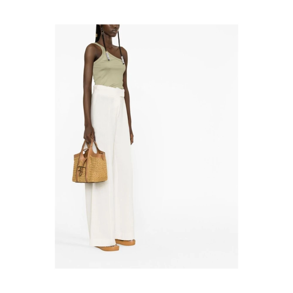 TOD'S Bruin Raffia Leren Plat Boven Tas Brown Dames