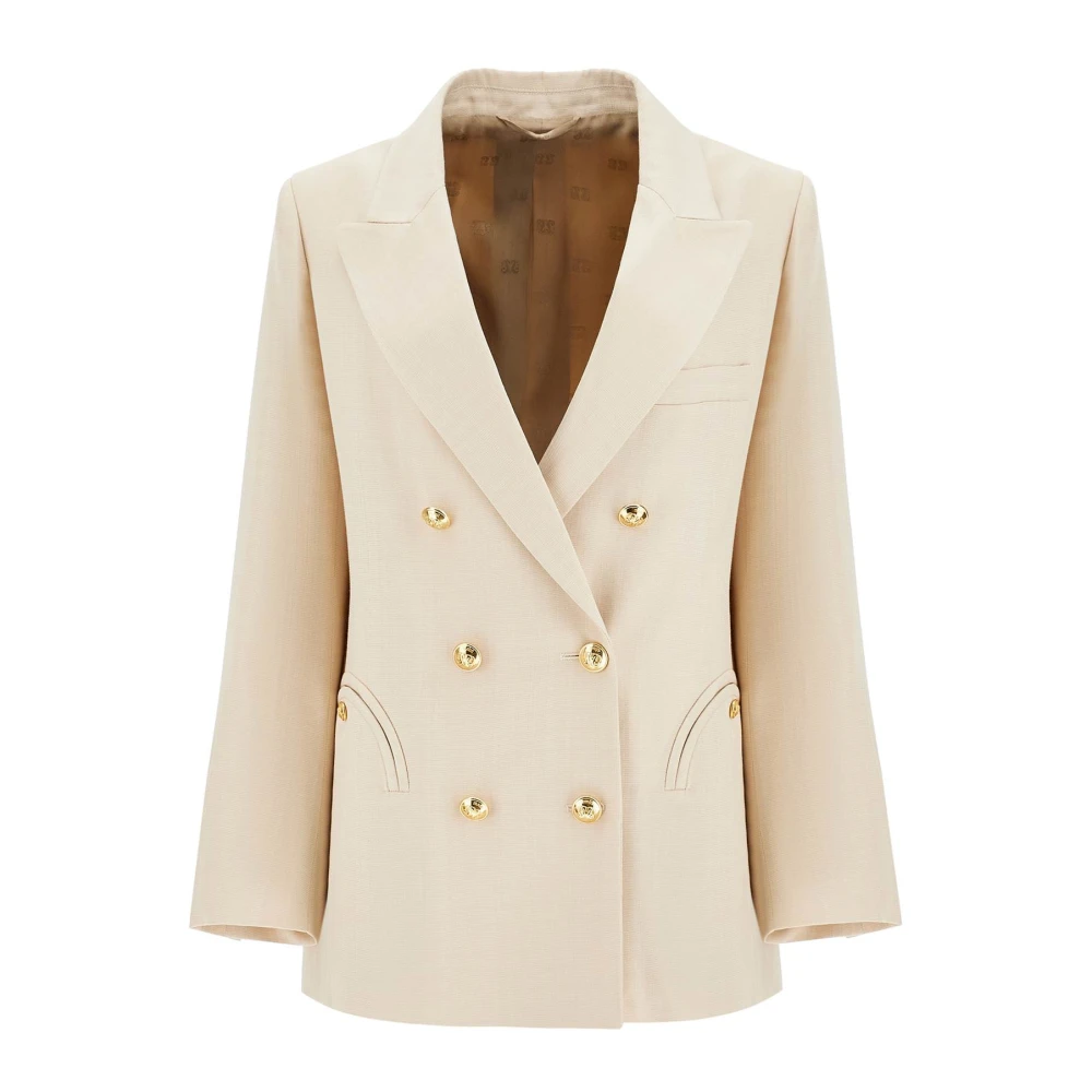 Blazé Milano Ivoor Double-Breasted Viscose Blazer Beige Dames