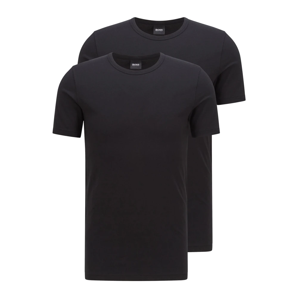 Hugo Boss t-shirt zwart effen katoen 2-pack ronde hals