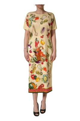 Fruit Polka Dot Sheath Silk Midi Dress