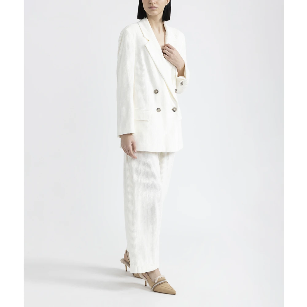 PESERICO Dubbelborstig blazer in viscose ribfluweel White Dames