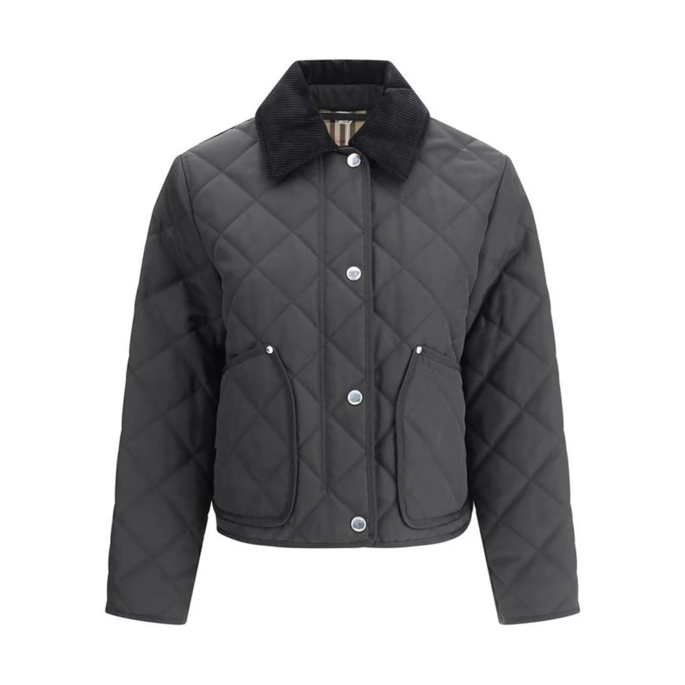 Burberry Gewatteerd katoenen jack met ruitvoering Black Dames