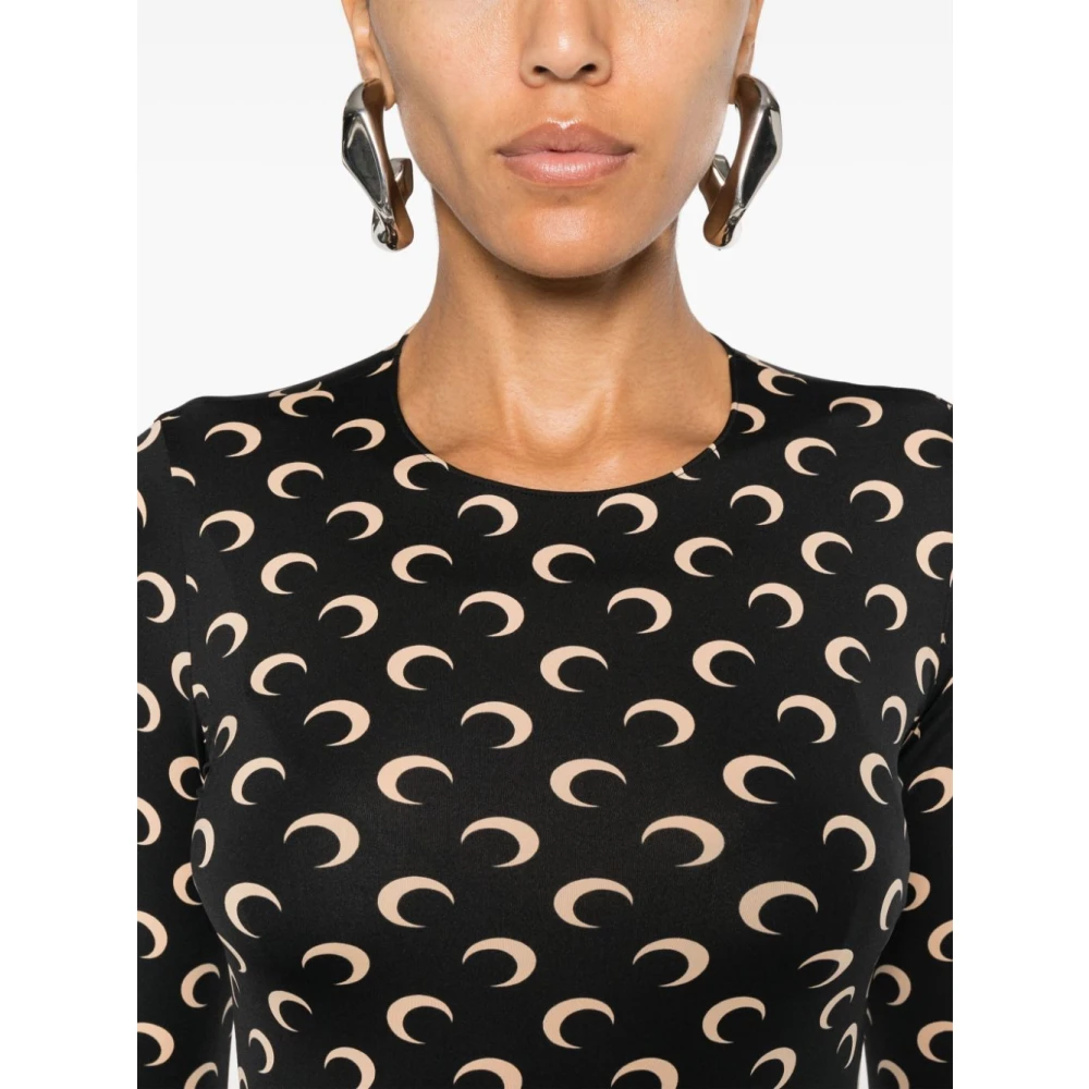 Marine Serre Bruin Moonogram Patroon Crew Neck Top Brown Dames