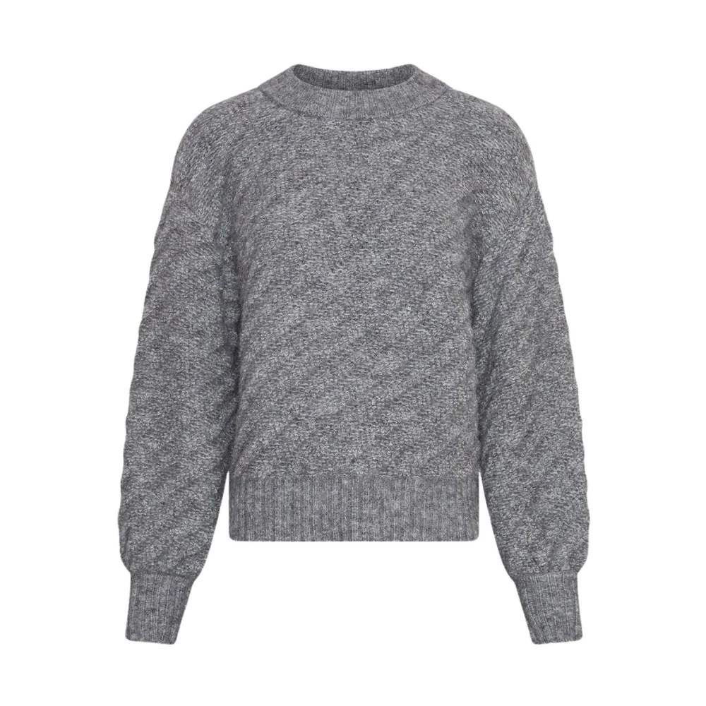 moss copenhagen Grijze Fluffy Trui met Ronde Hals Jaycie Gray Dames