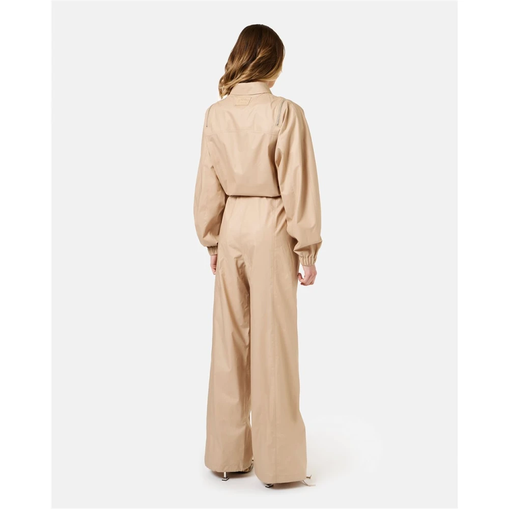 Iceberg Chinched Cotton Poplin Zipped Jumpsuit Beige Dames