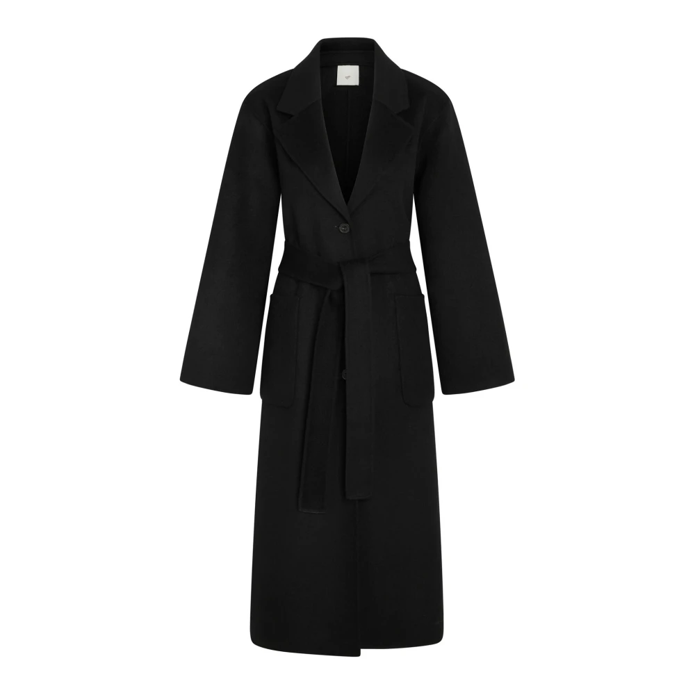 Heartmade Lange Zwarte Wollen Jas met Riem Black Dames