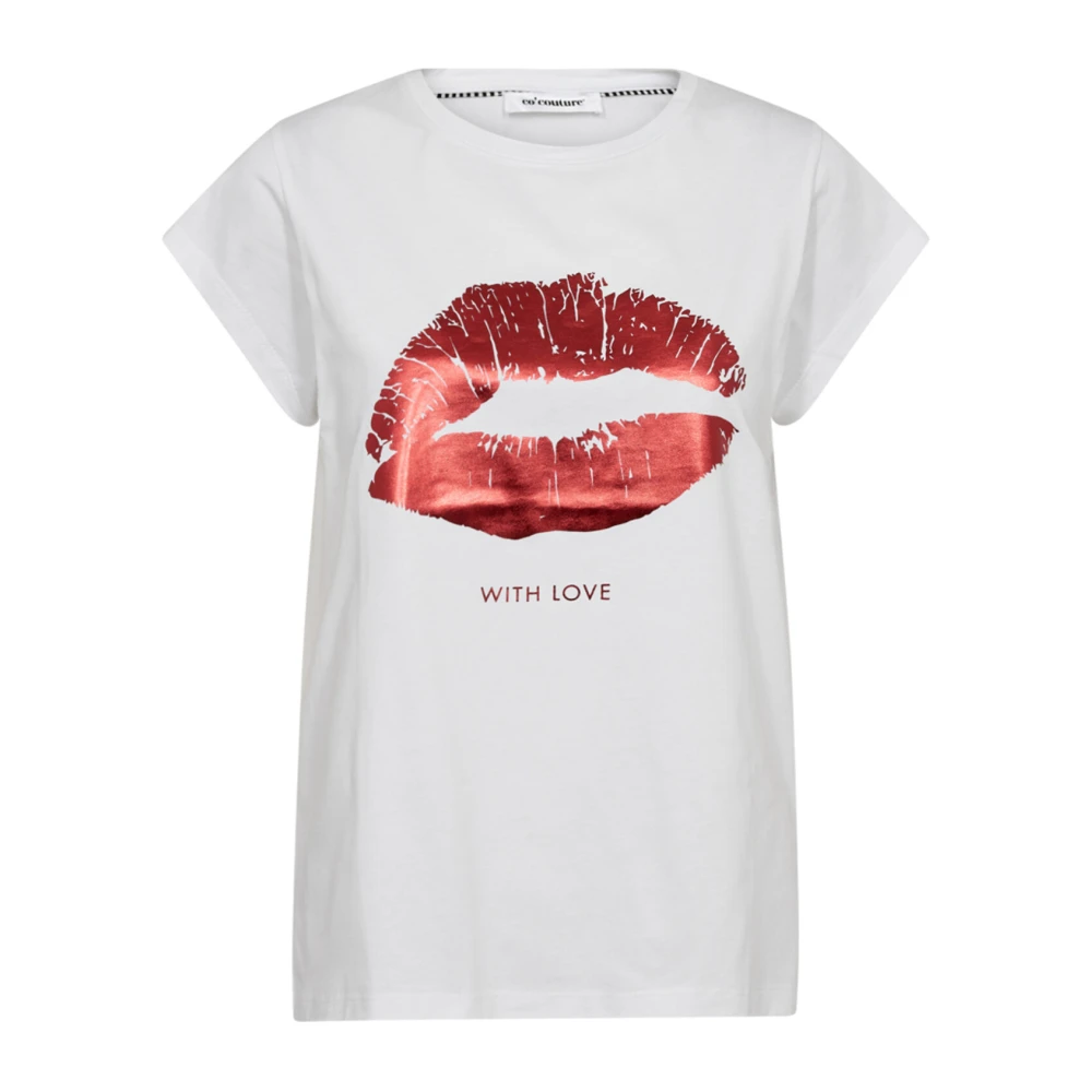 Co'Couture Metallic Print Tee Top White Dames