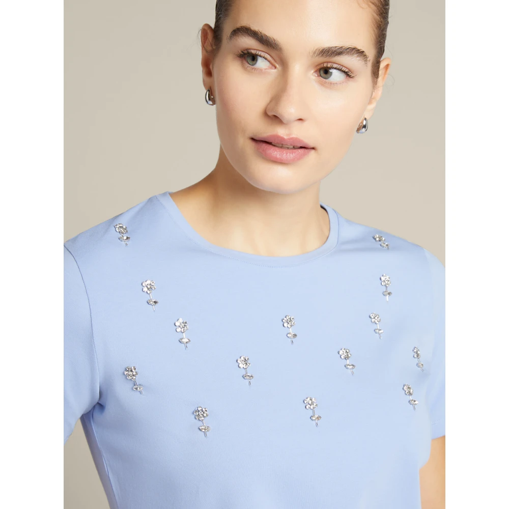 Elena Mirò Bloemen geborduurd T-shirt Blue Dames