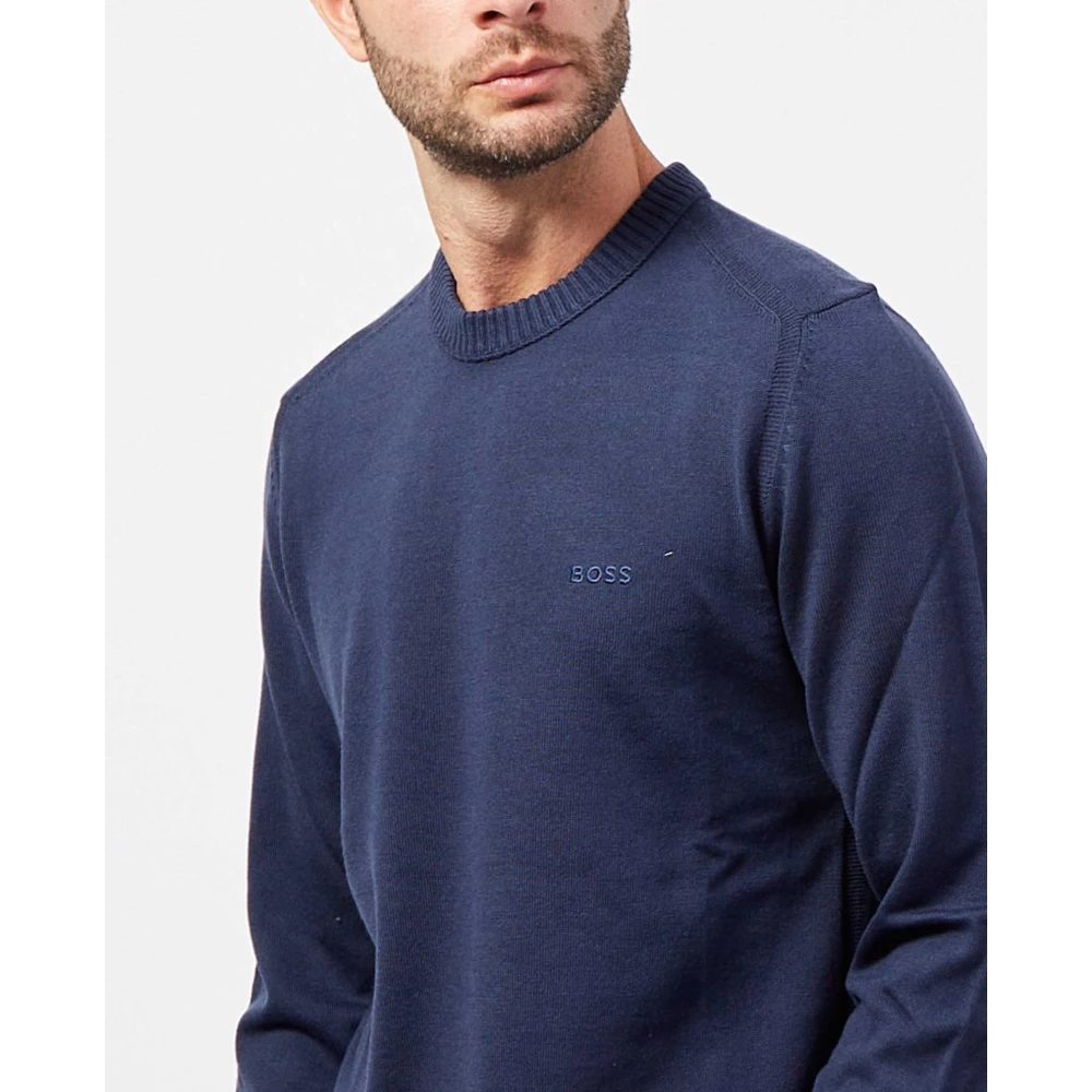 Boss Blauwe Katoenen Trui Straight Fit Blue Heren
