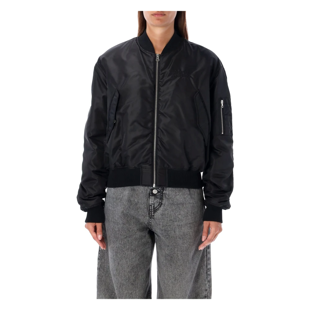 MM6 Maison Margiela Zwarte Bomber Nylon Buitenkleding Aw24 Black Dames