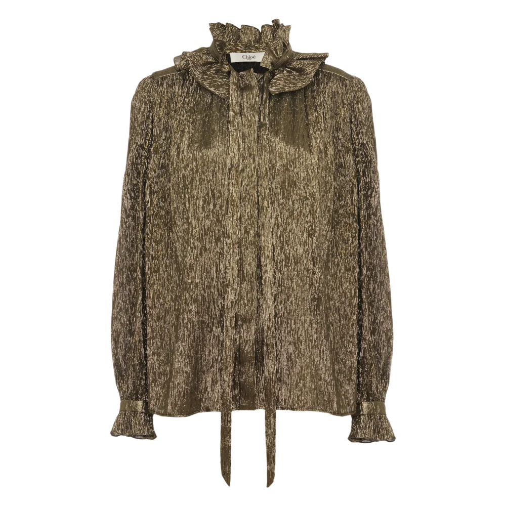 Chloé Gouden Metallic Zijden Lint Blouse Yellow Dames
