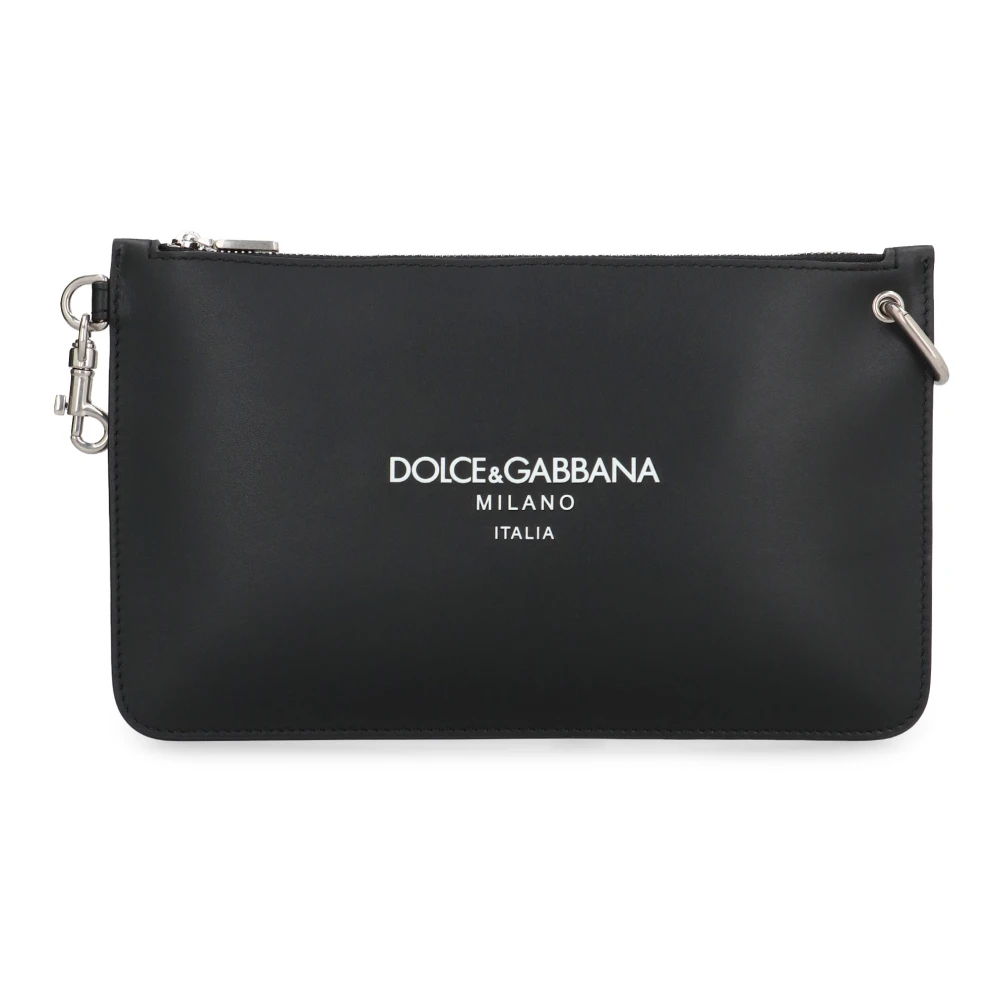 Dolce & Gabbana Läder platt väska med axelrem Black, Herr