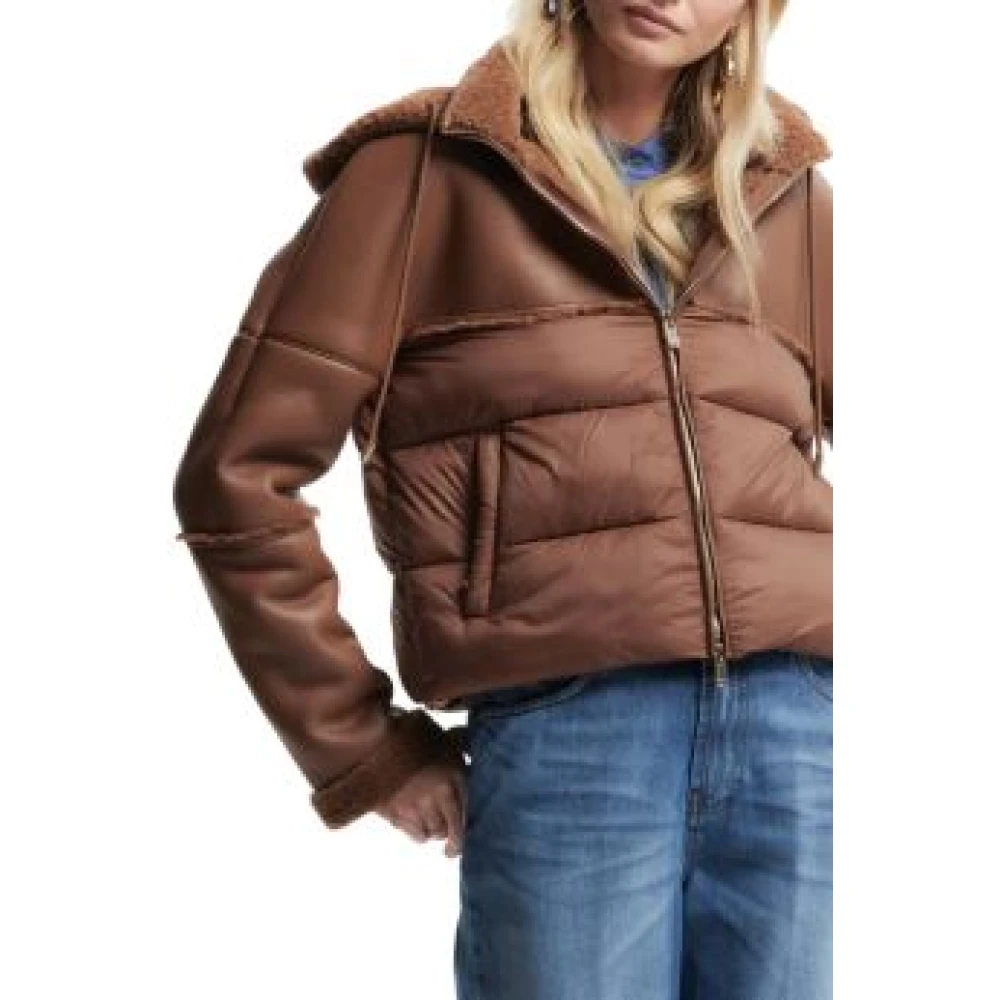 Kocca Bruin leren jas met bontvoering Brown Dames