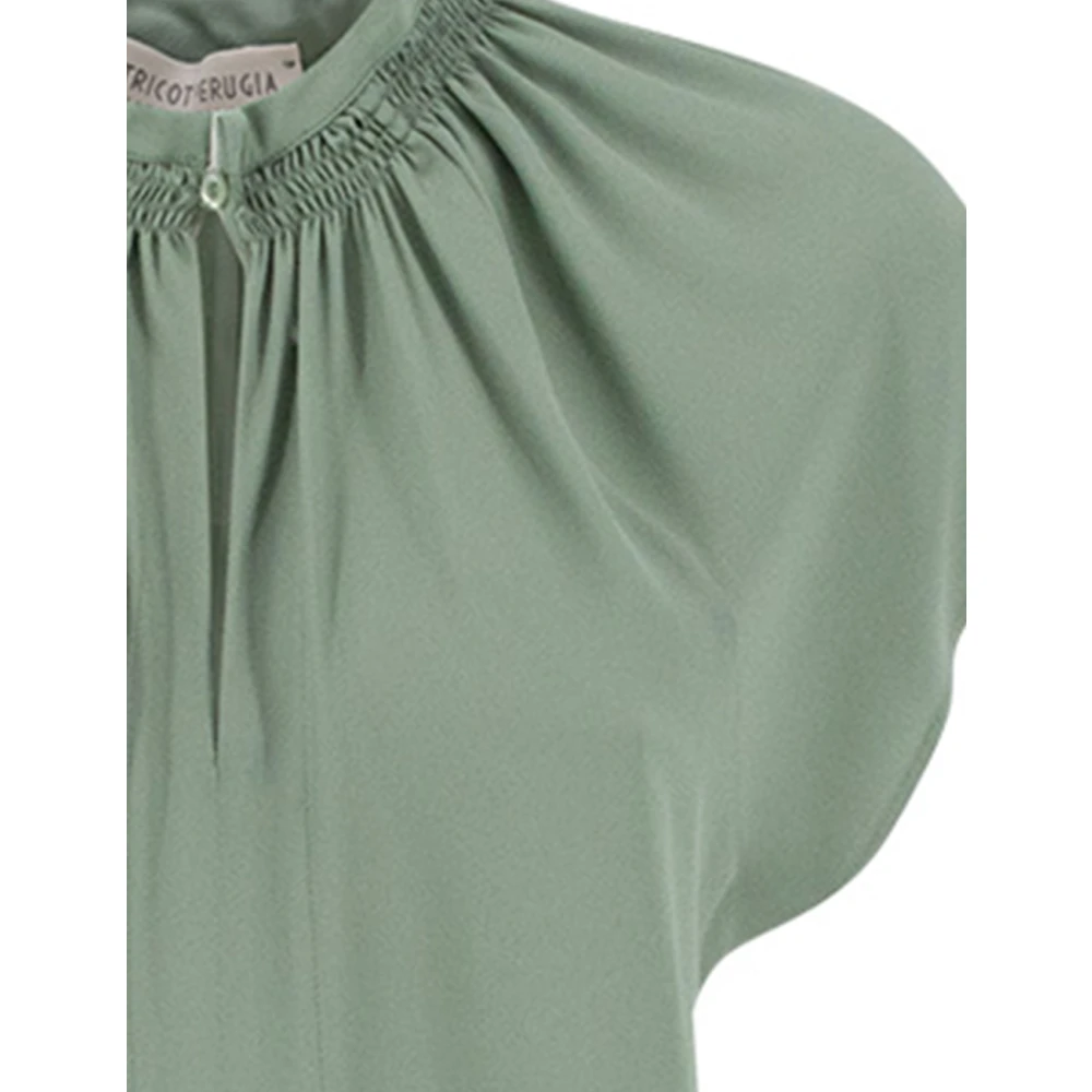 Le Tricot Perugia Jurk met korte mouwen V-hals en knoopsluiting Green Dames