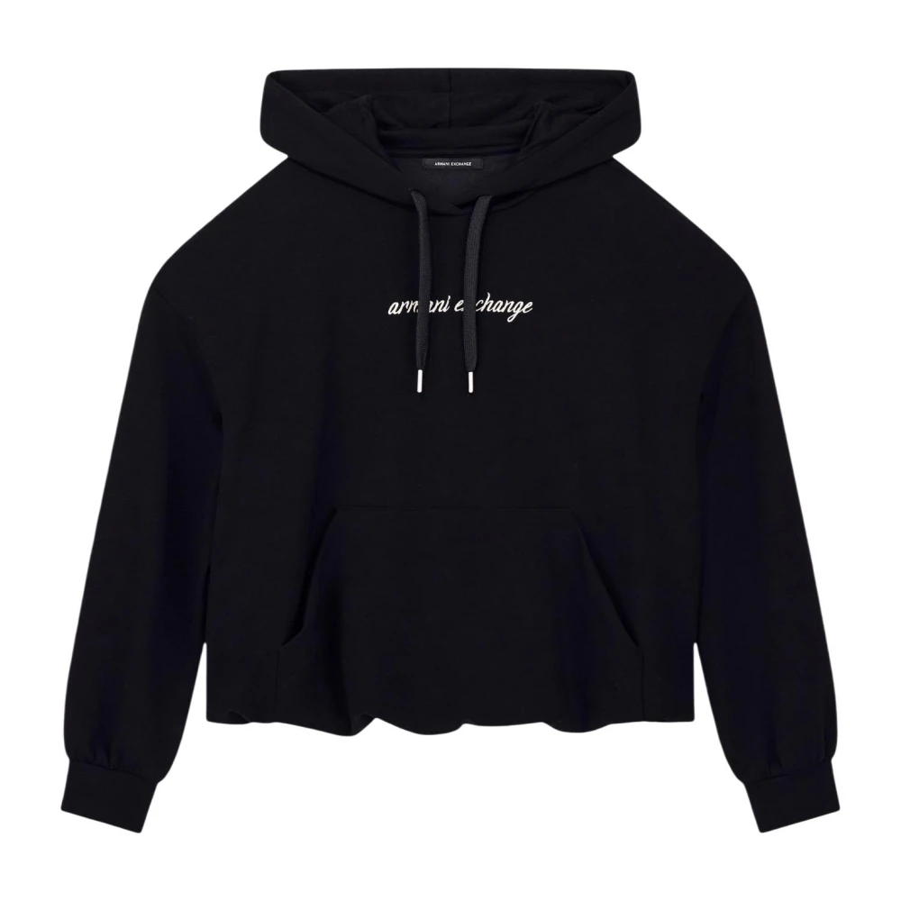 Armani Exchange Black Cropped Hooded Sweatshirt - Female - Hoodies - Xs - Sweatshirts & Hoodies