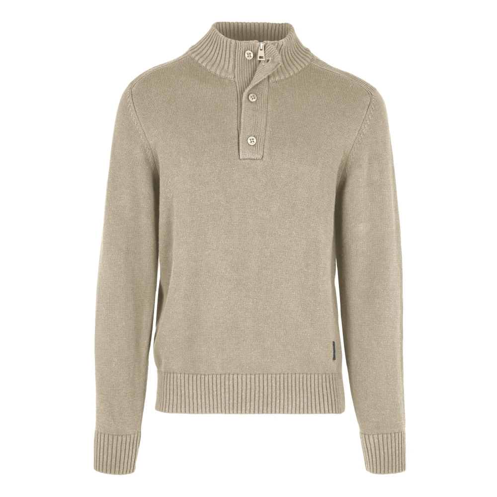 Bomboogie Men's Beige Turtlenecks, L, High Collar Jumper With Buttons