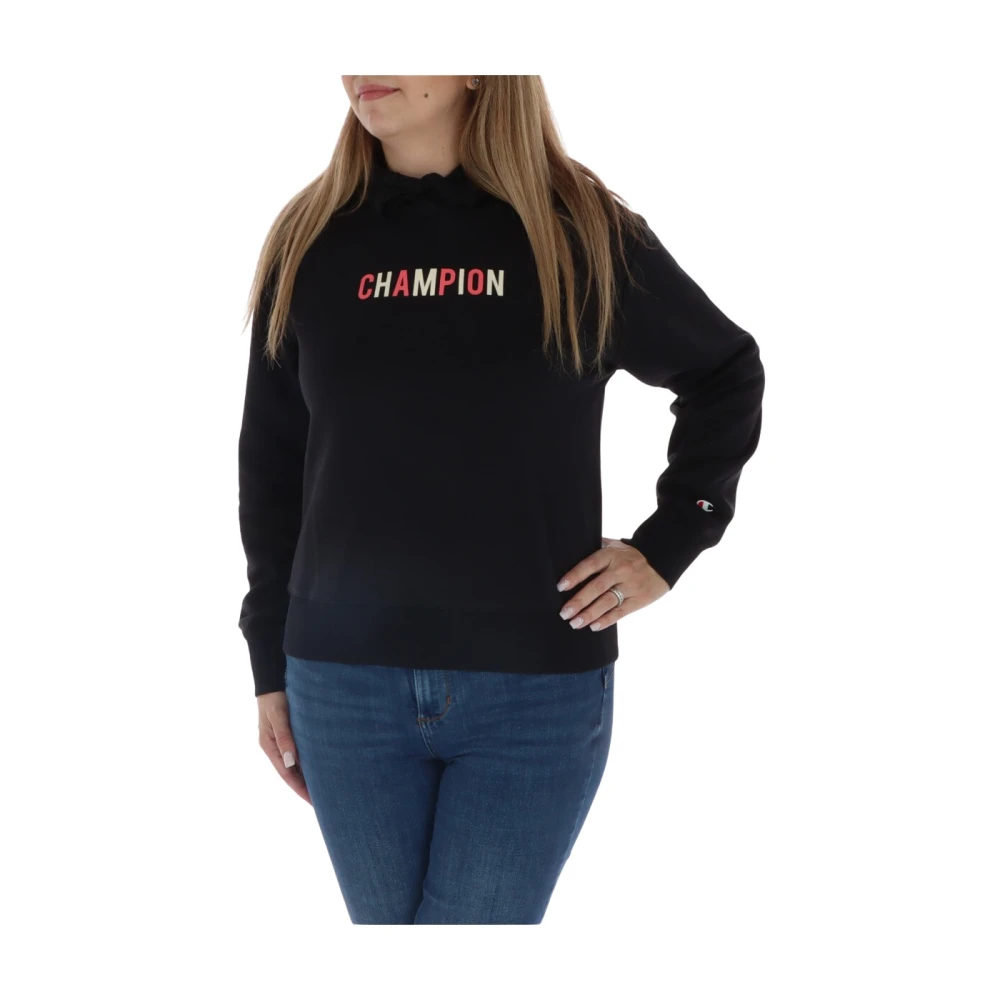 Champion Zwarte Bedrukte Hoodie Dames Herfst Winter Black Dames