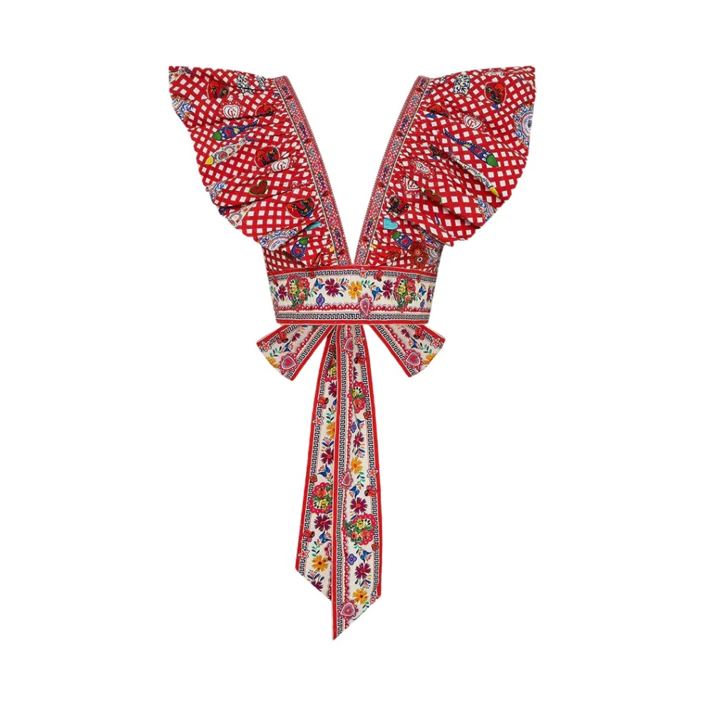 Camilla Portugees Folklore Ruffle Wrap Top Red Dames