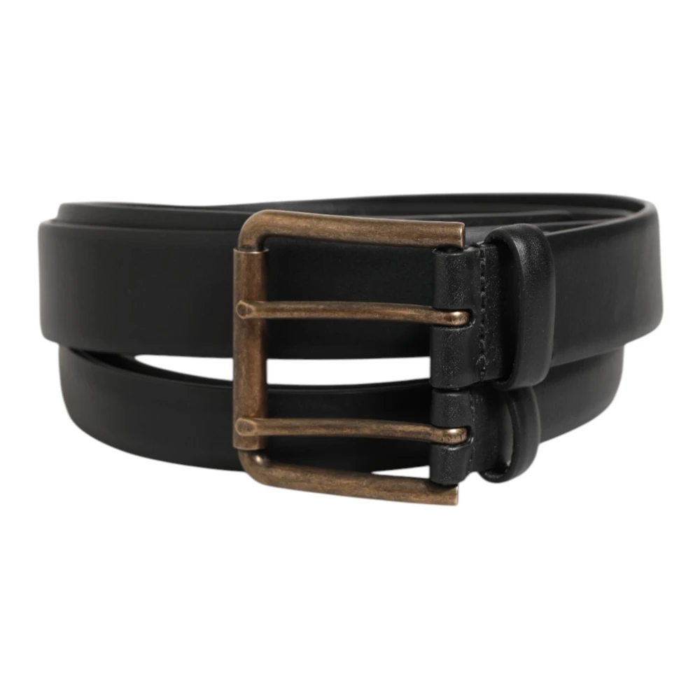 Dolce & Gabbana Black Belts, Male, One Size, Double Strap Leather Brass Buckle Belt
