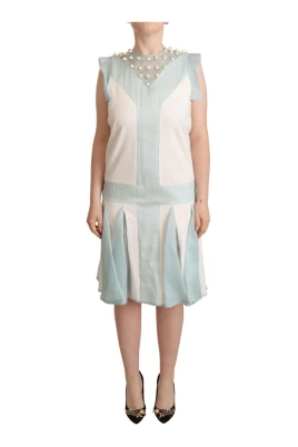 Faux Pearl Sleeveless Shift Midi Klänning
