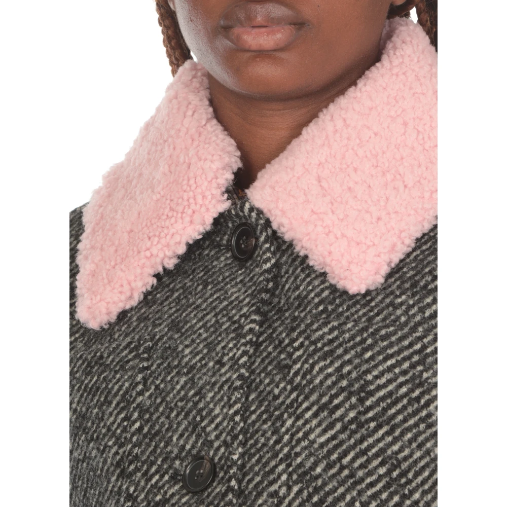 Msgm Grijze wollen jas met contrasterende kraag Gray Dames
