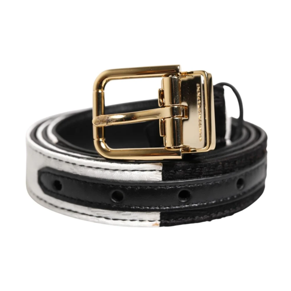Dolce & Gabbana Vrouw Zwart Patchwork Gouden Metalen Gesp Leren Riem