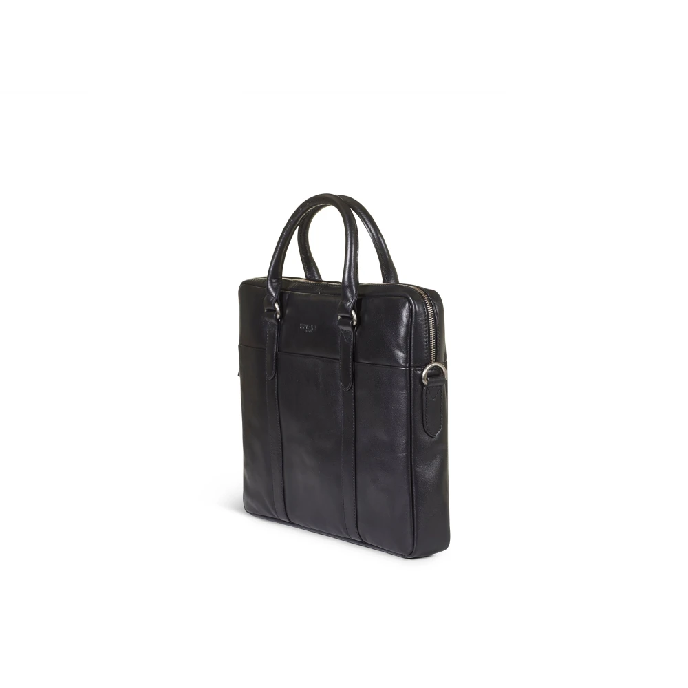 Howard London Zwarte Leren Laptoptas Black Heren