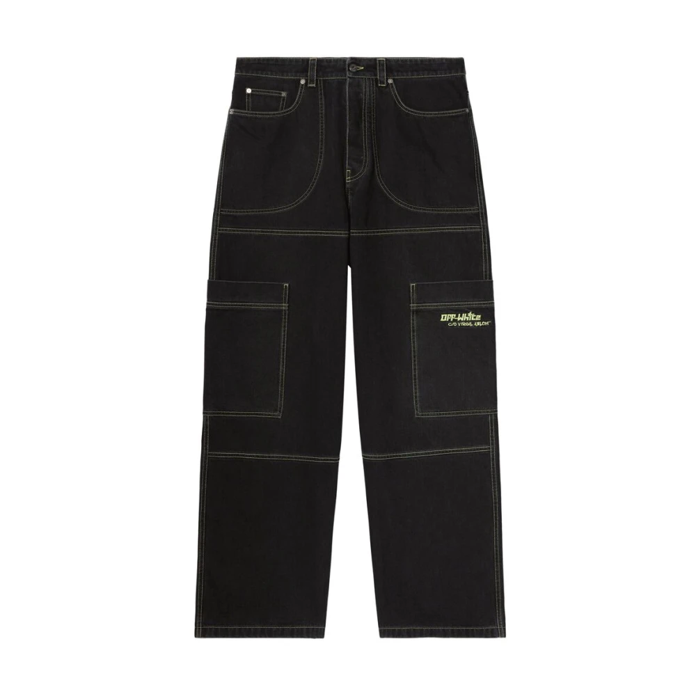 Off White Zwarte Jeans met Geborduurd Logo Black Heren