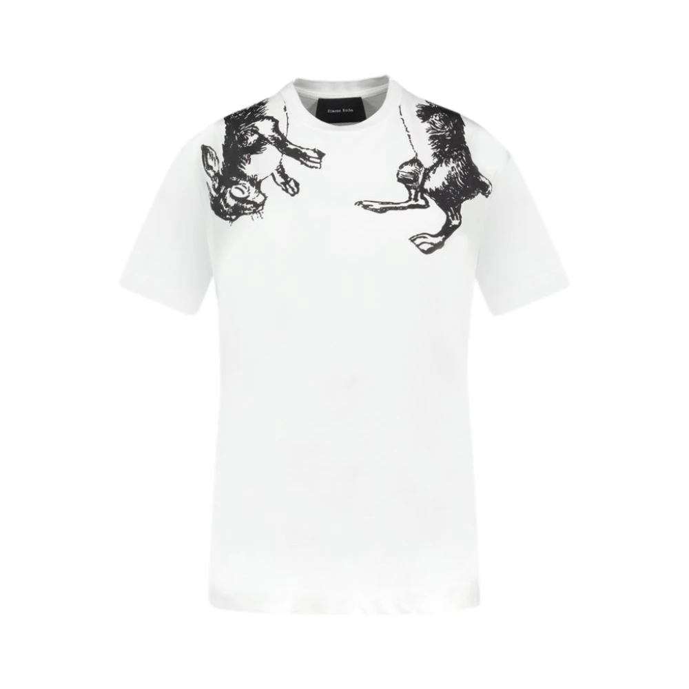 Simone Rocha White Cotton Hare Illustration T-Shirt - Female - T-Shirts - L - Tops