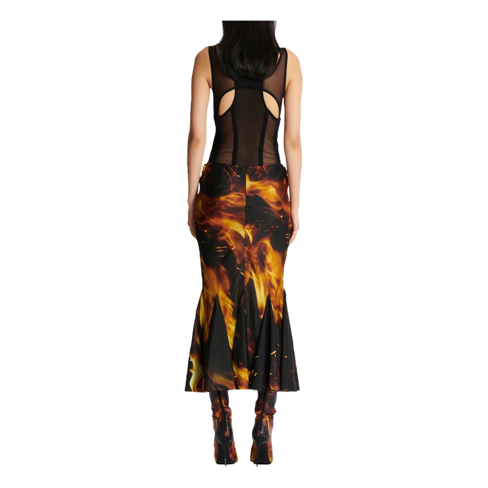 Balmain Gedrapeerd Vuur Gedrukte Midi Rok Multicolor Dames