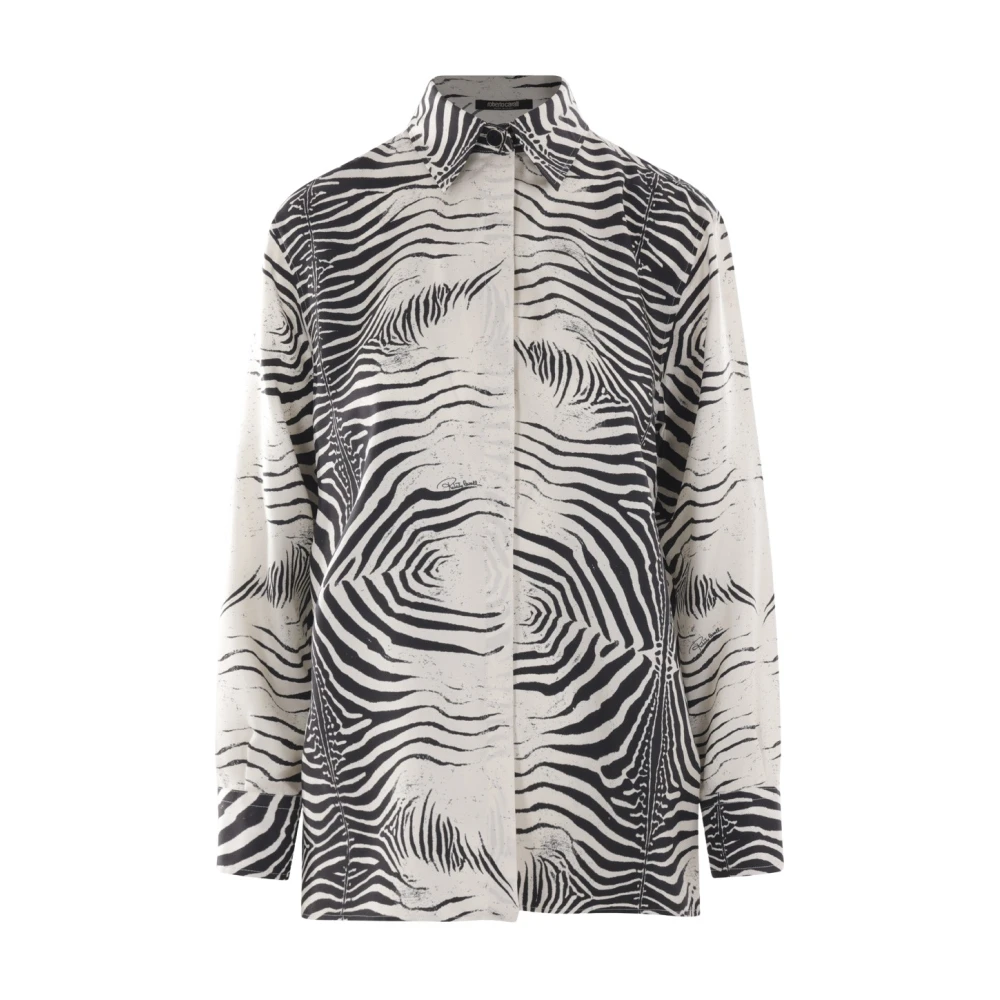 Roberto Cavalli Zebra Print Silk Shirt Black, Dam