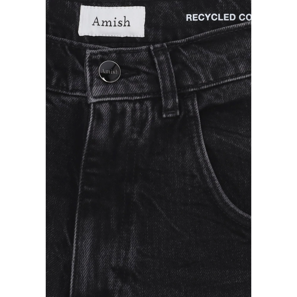 Amish Zwarte Denim Hoge Taille Wijde Pijp Jeans Black Dames
