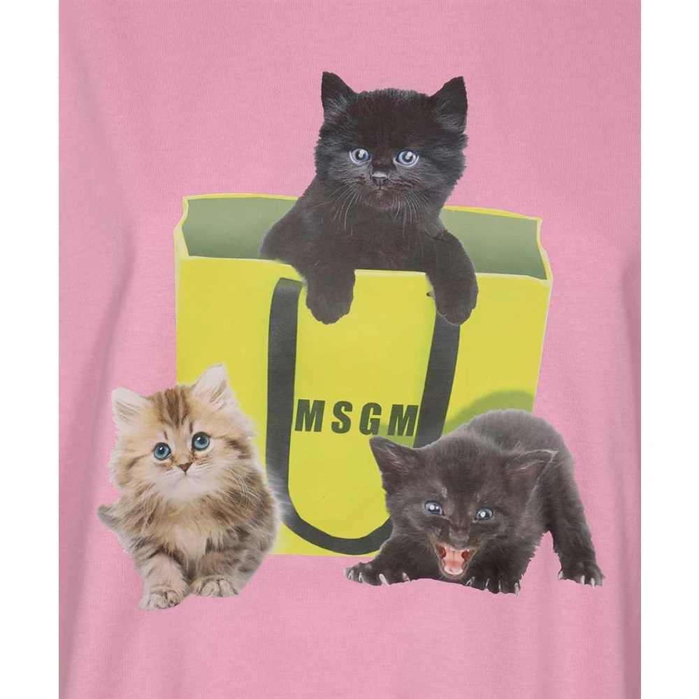 Msgm Katoenen T-shirt met Voorkant Print Pink Dames
