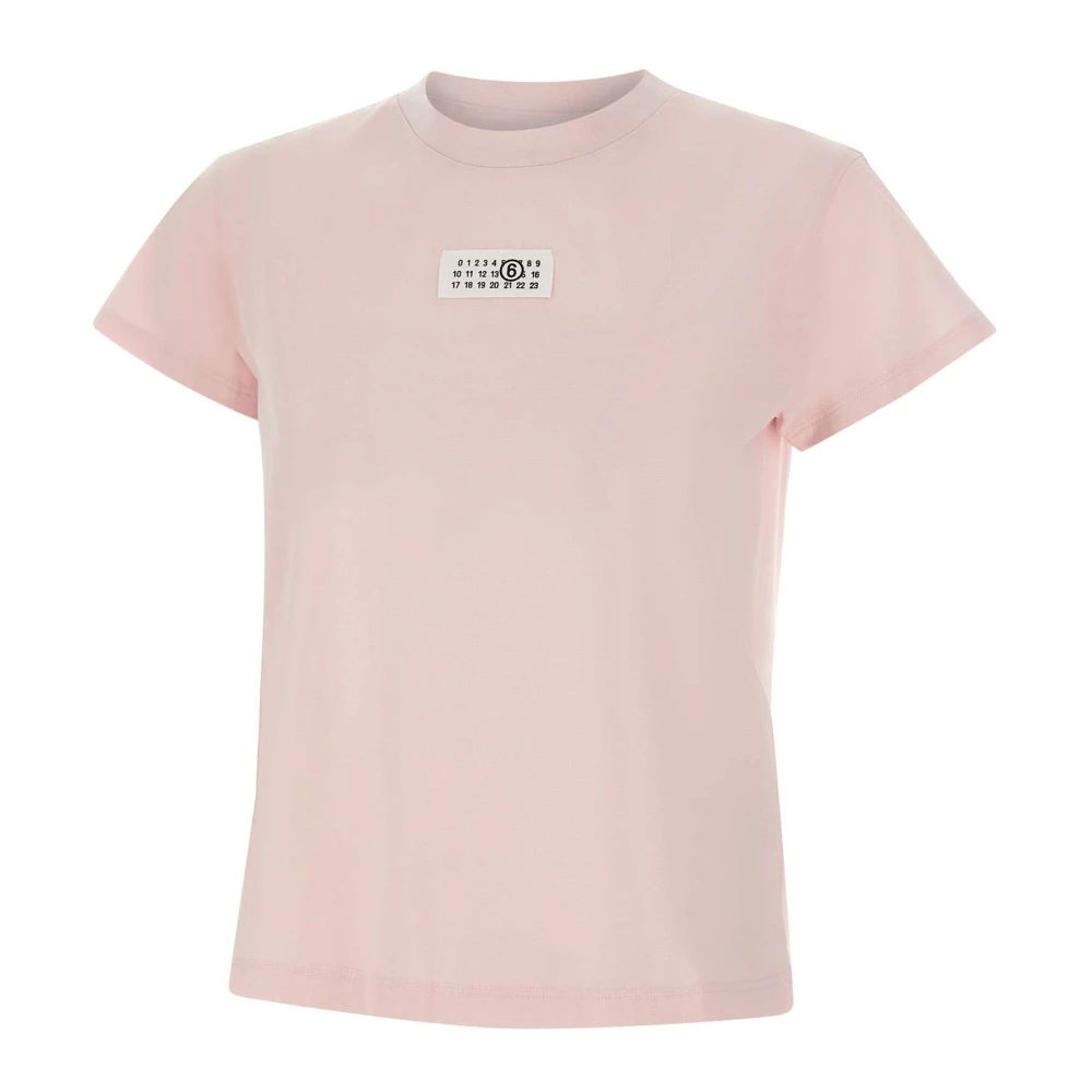Mm6 Maison Margiela Women's Pink T-Shirts, M, Numeric Cotton Jersey T-Shirt