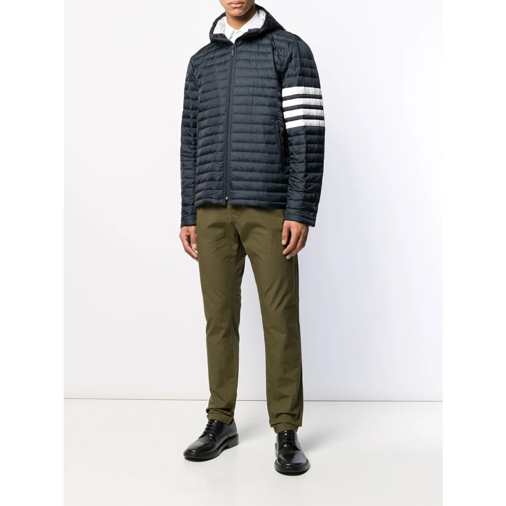 Thom Browne Blauwe donsjas met 4-Bar streep Blue Heren