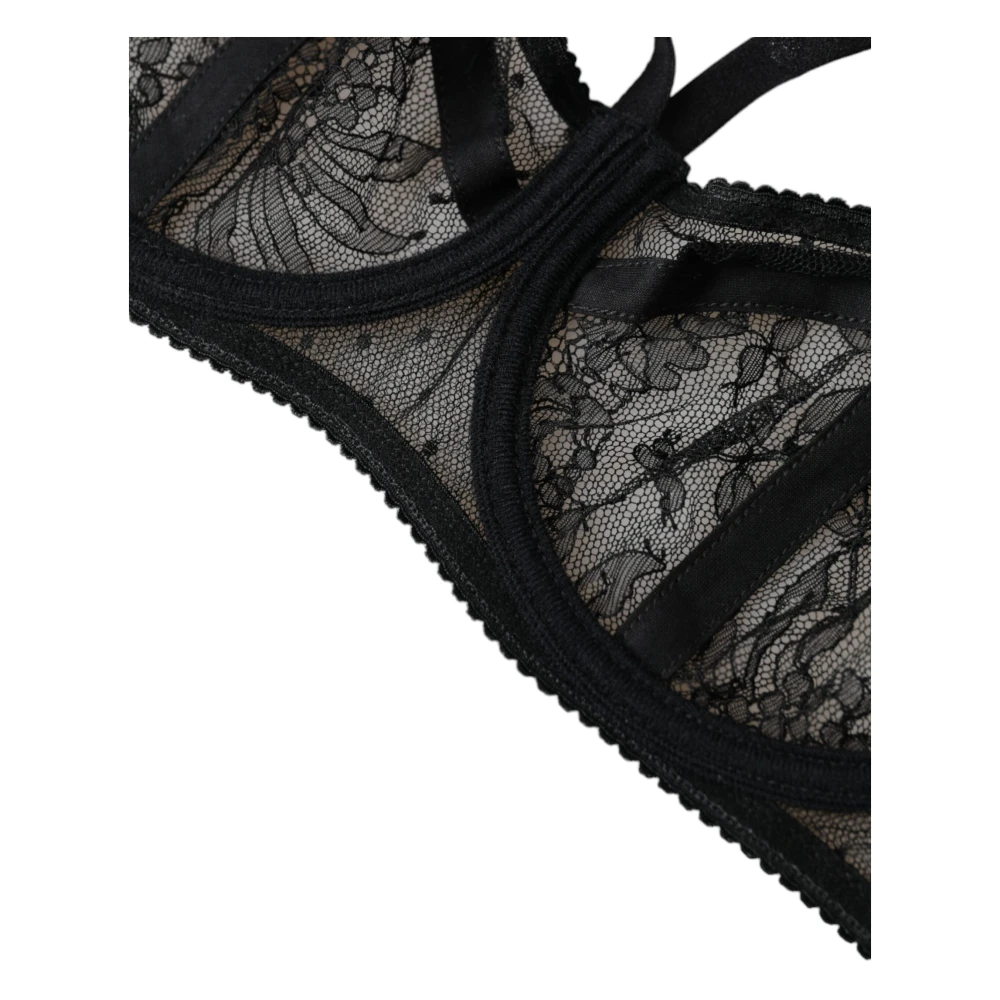 Dolce & Gabbana Zwart bloemen kant balconette ondergoed Black Dames
