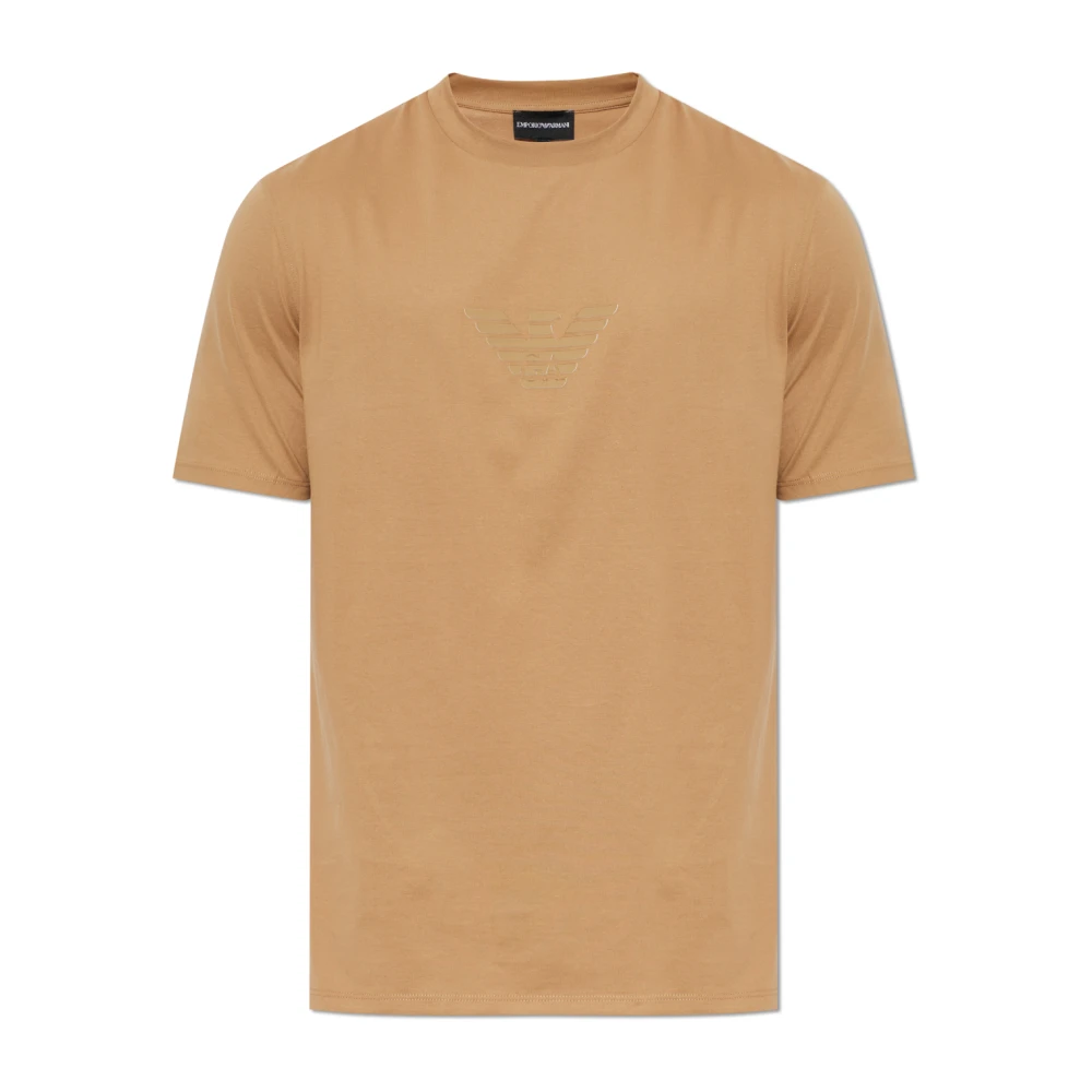Emporio Armani Mannelijk Beige Tops Heren, Xl, Katoen, T-Shirt Met Ronde Hals