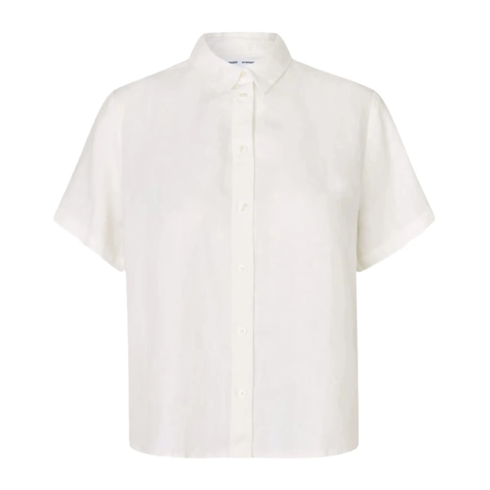 Samsøe Samsøe Shirts, Female, S, Relaxed Fit Short Sleeve Linen Shirt White