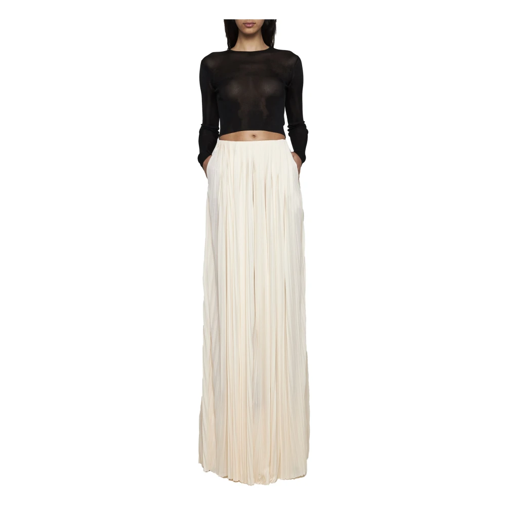 Saint Laurent Crème Geplooide Viscose Rok Beige Dames