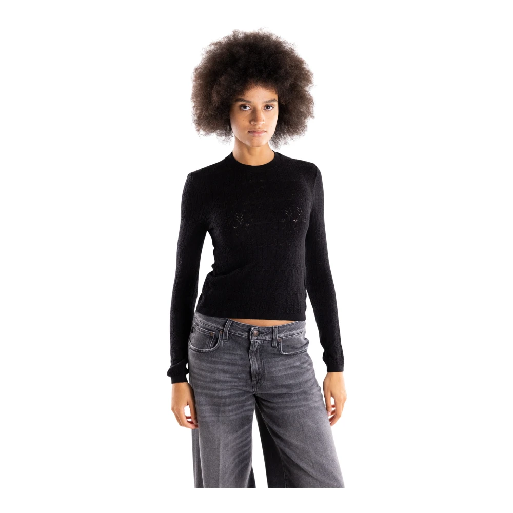 Akep Donna Nero - Maglia Pointelle A Girocollo - Knitwear - S