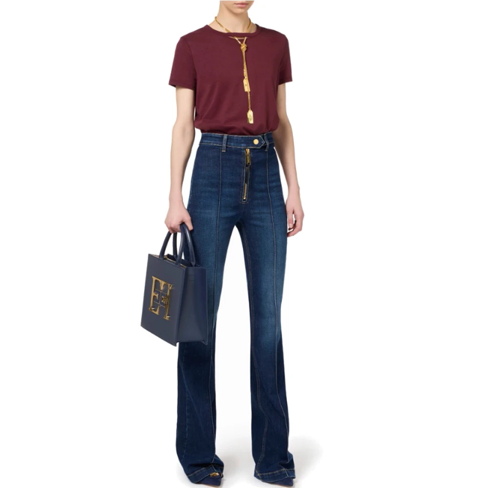 Elisabetta Franchi Katoenen Jersey T-shirt met Ketting Red Dames