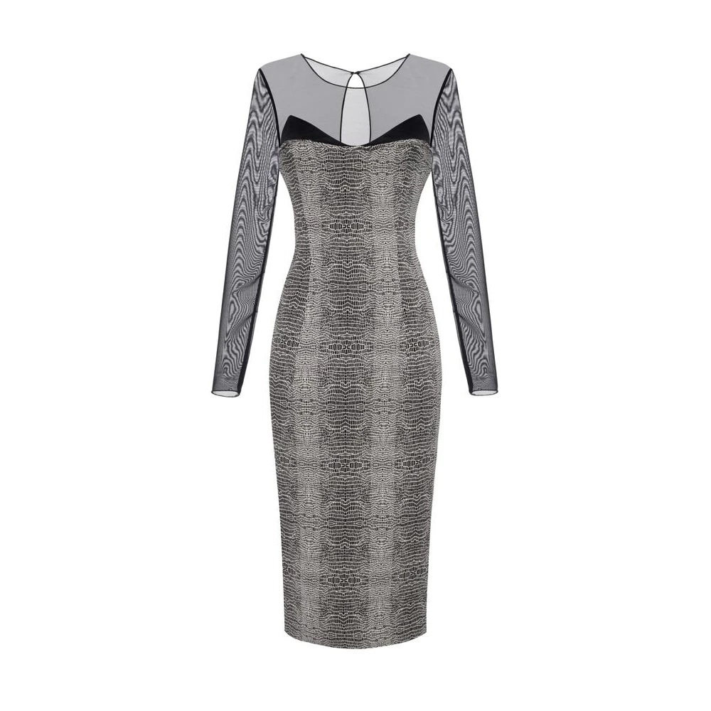 Elisabetta Franchi Women's Black Dress In Tulle- Satin And Crêpe With Python Print - Midi Dresses - S - Dresses